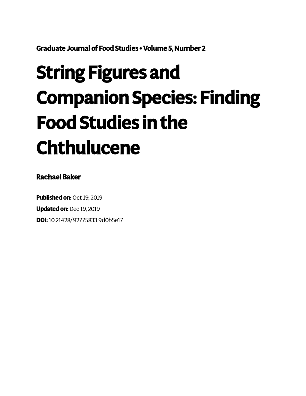 String Figures and Companion Species: Finding Food Studies in the Chthulucene