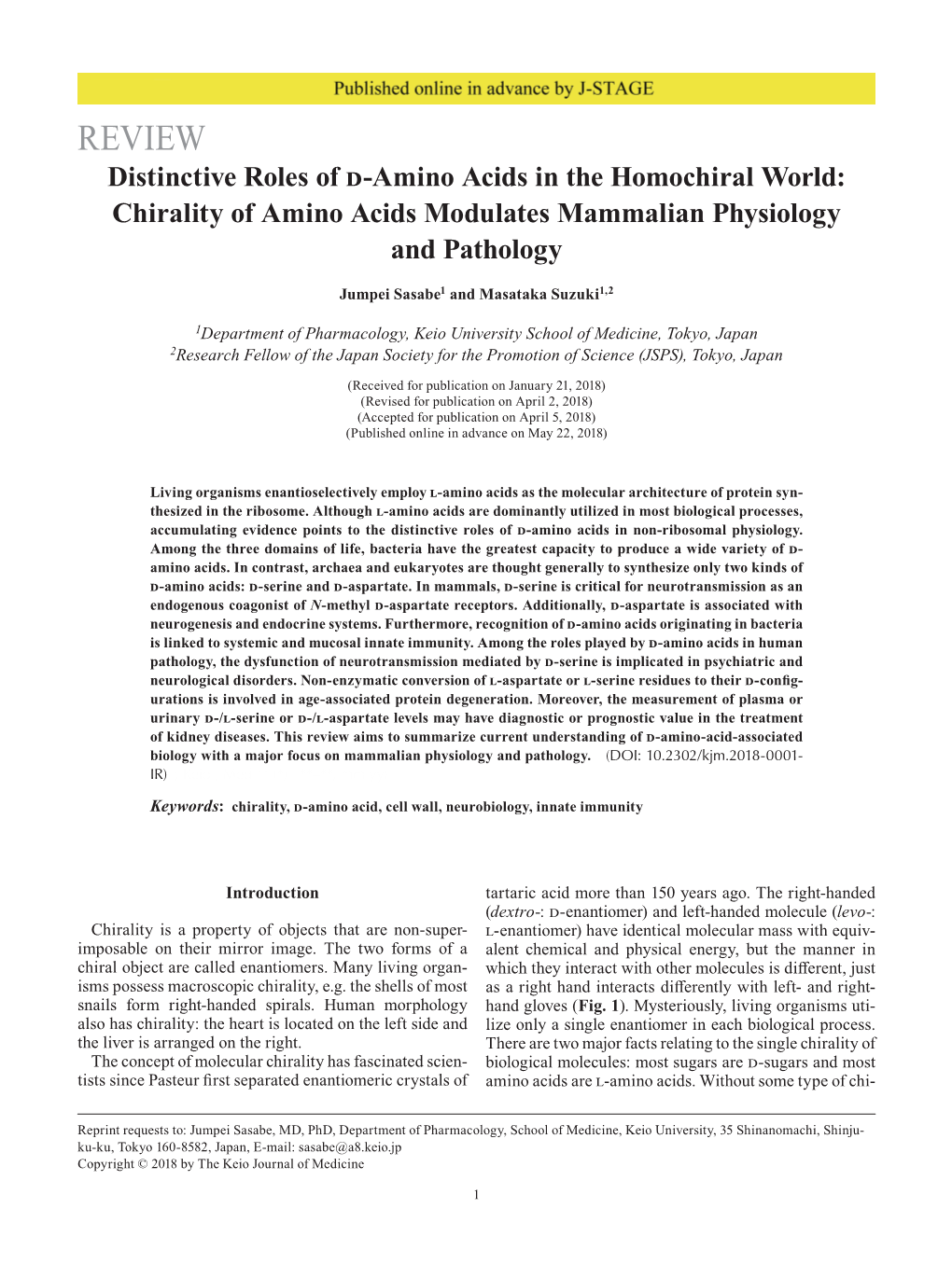 Chirality of Amino Acids Modulates Mammalian Physiology and Pathology