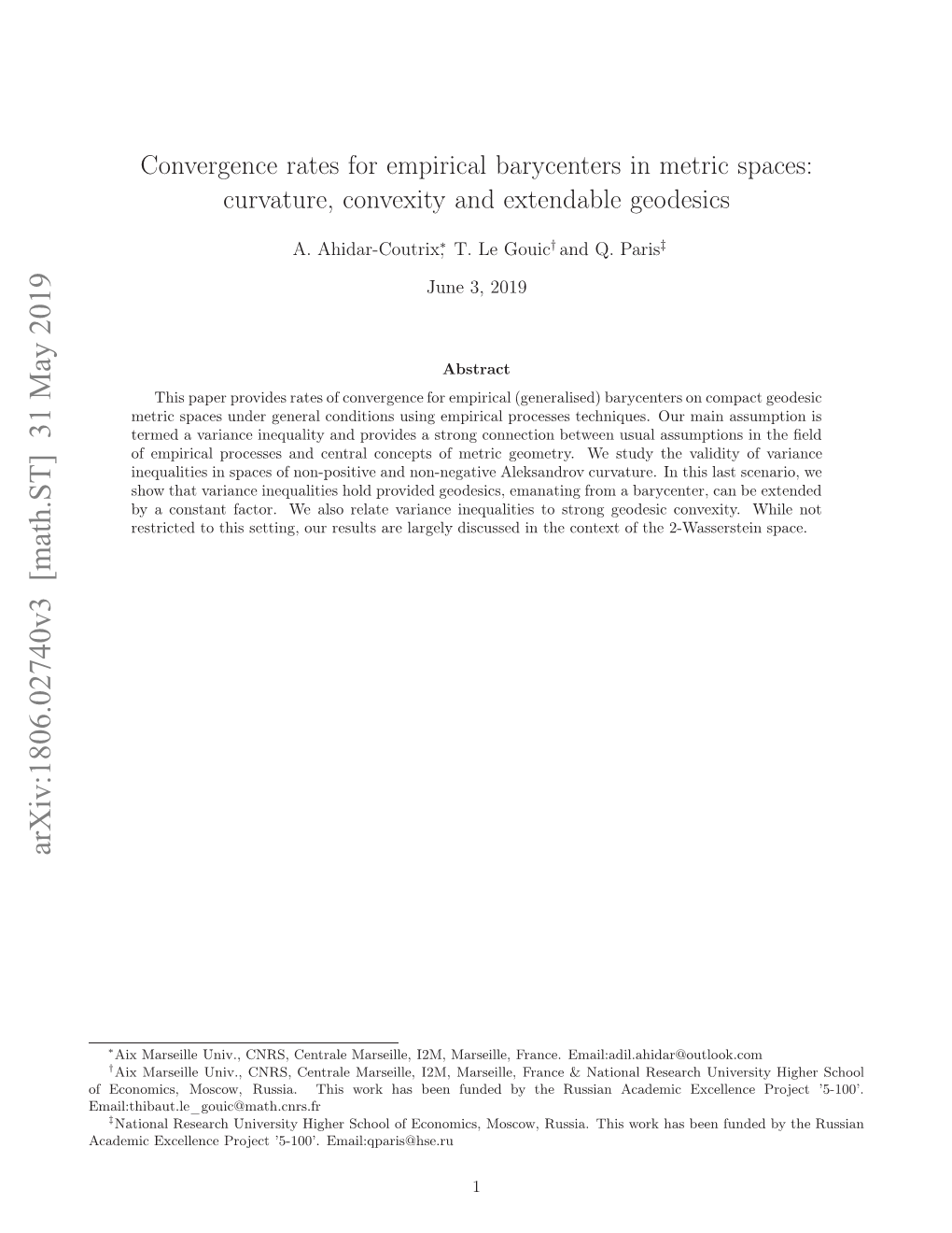 Convergence Rates for Empirical Barycenters in Metric Spaces