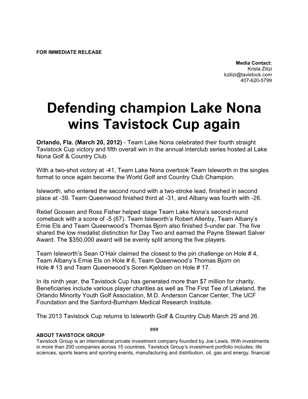 Defending Champion Lake Nona Wins Tavistock Cup Again
