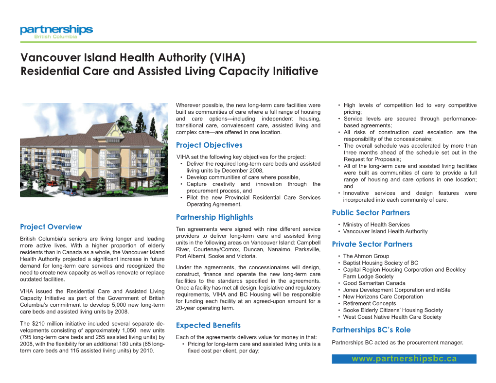 Vancouver Island Health Authority (VIHA) Residential Care and Assisted Living Capacity Initiative