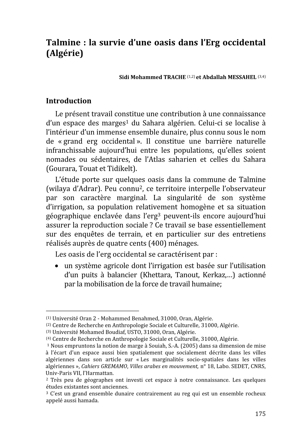 Talmine : La Survie D'une Oasis Dans L'erg Occidental (Algérie)