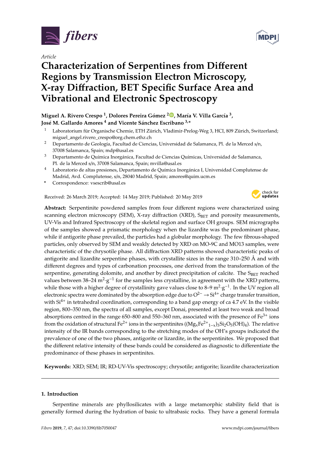 Characterization of Serpentines from Different Regions by Transmission