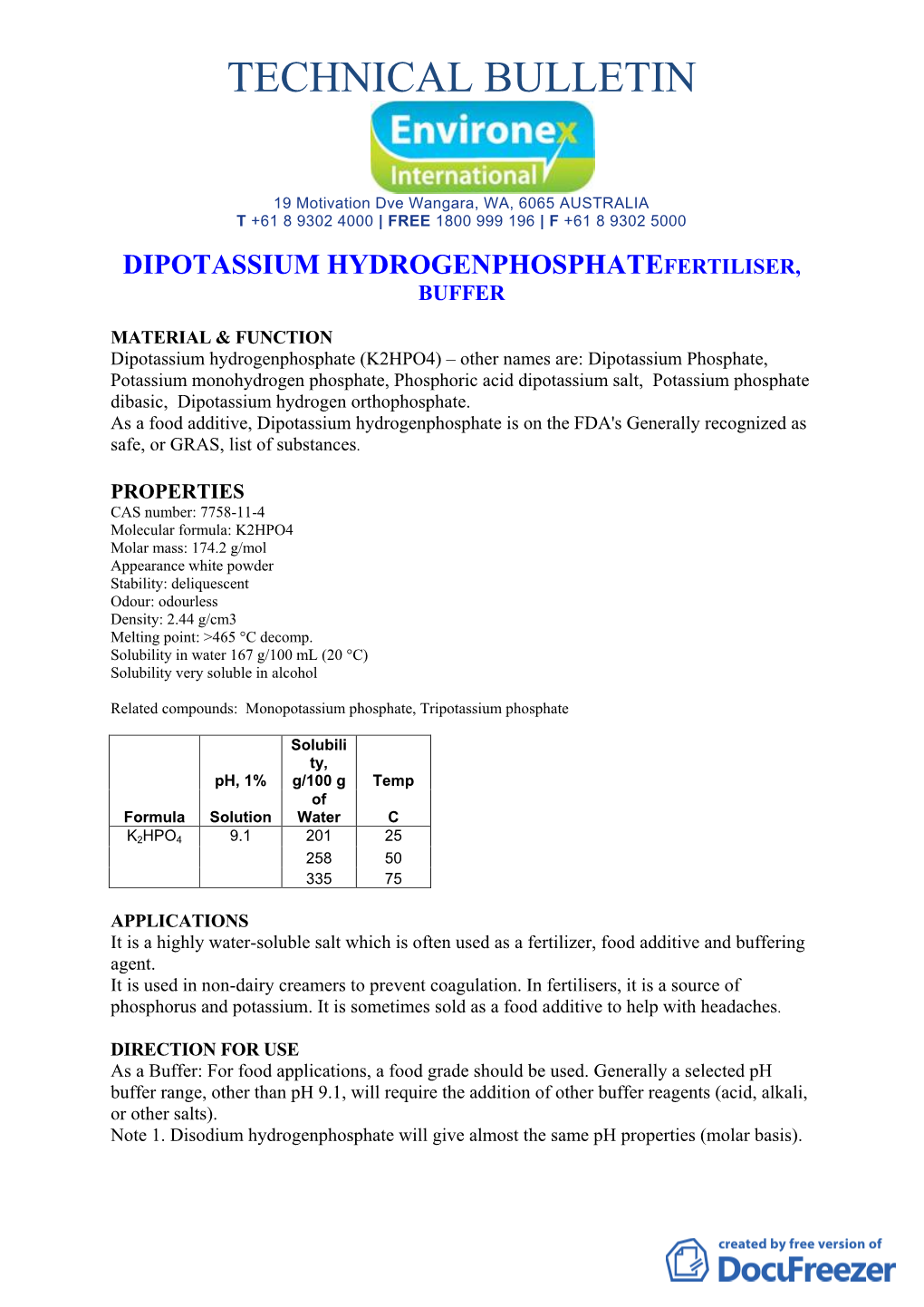 Dipotassium Hydrogenphosphatefertiliser, Buffer