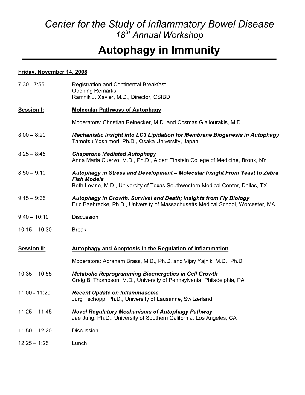 Workshop — Autophagy in Immunity