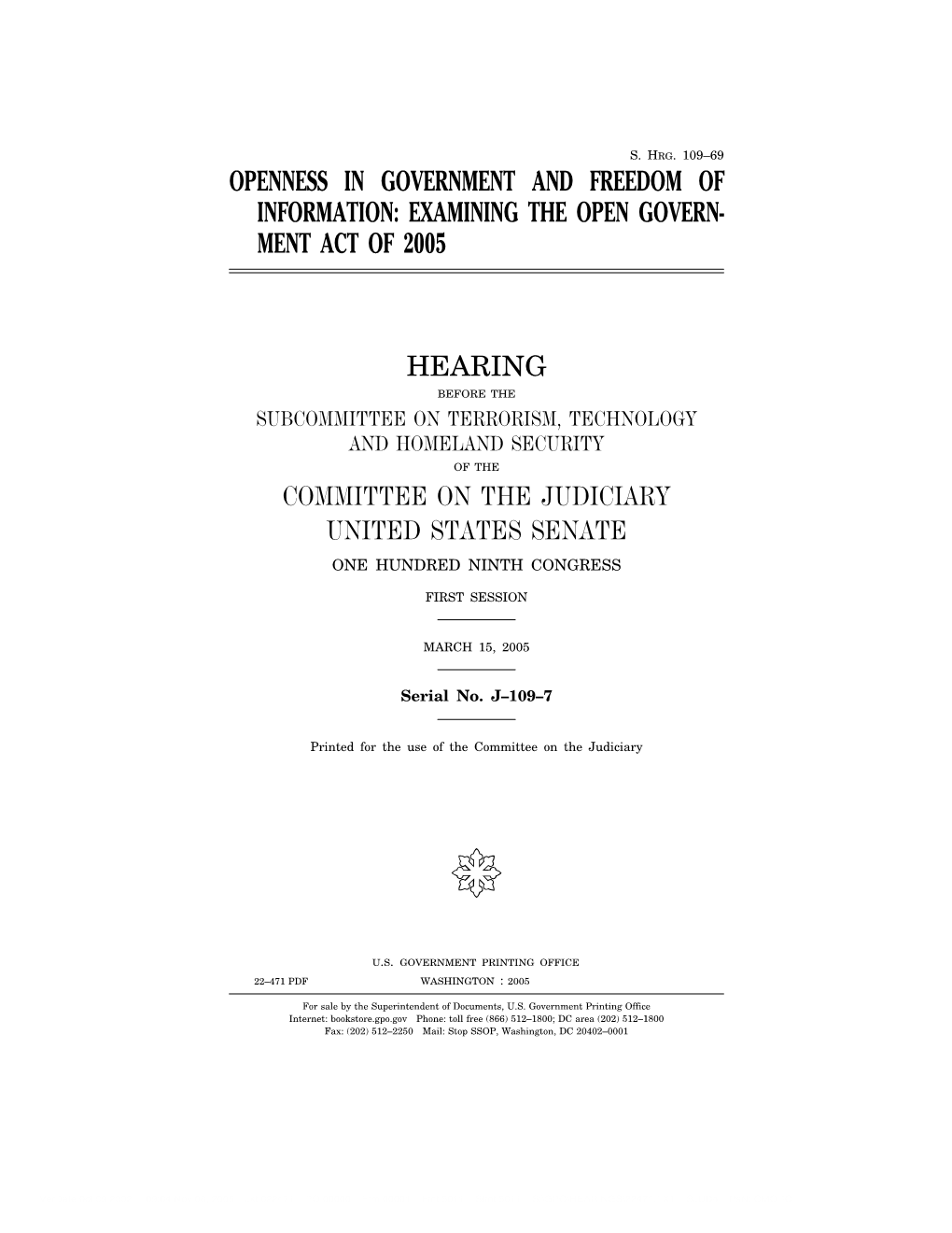 Ment Act of 2005 Hearing Committee on the Judiciar