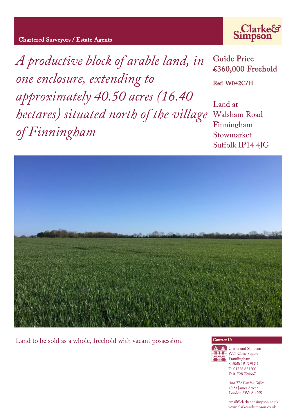 A Productive Block of Arable Land, in One Enclosure, Extending to Approximately 40.50 Acres