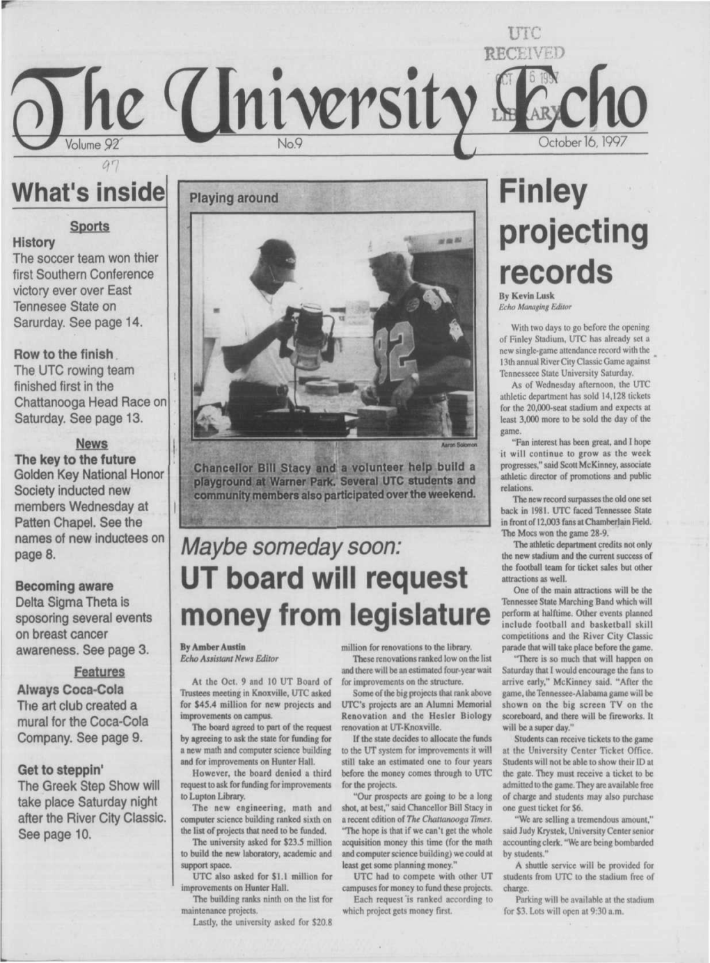 UT Board Will Request Money from Legislature Finley Projecting Records