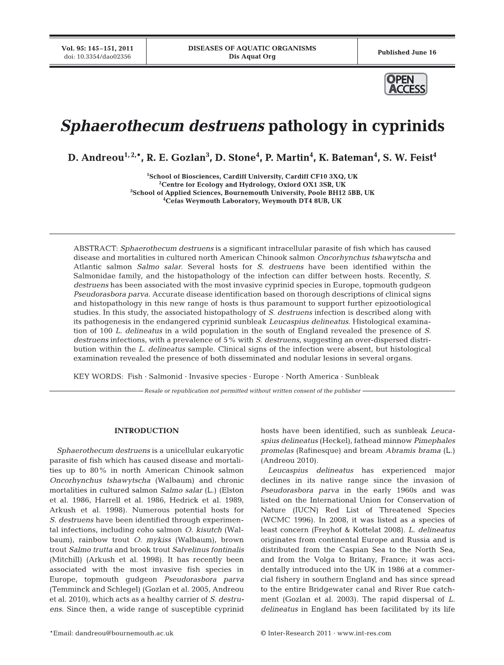 Sphaerothecum Destruens Pathology in Cyprinids