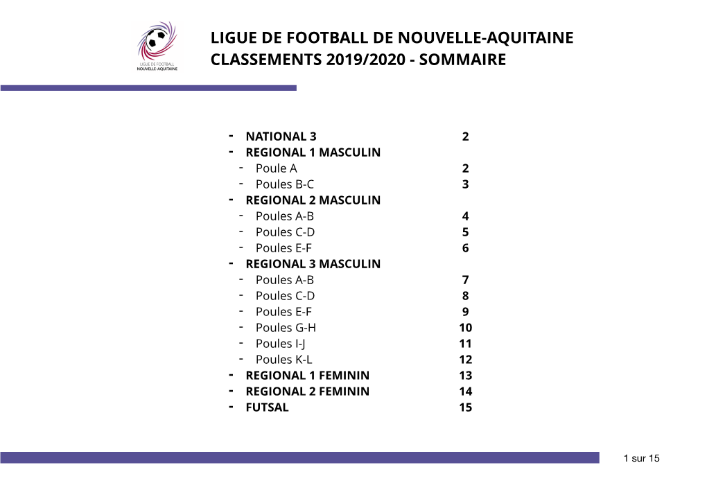 Classements Ligue