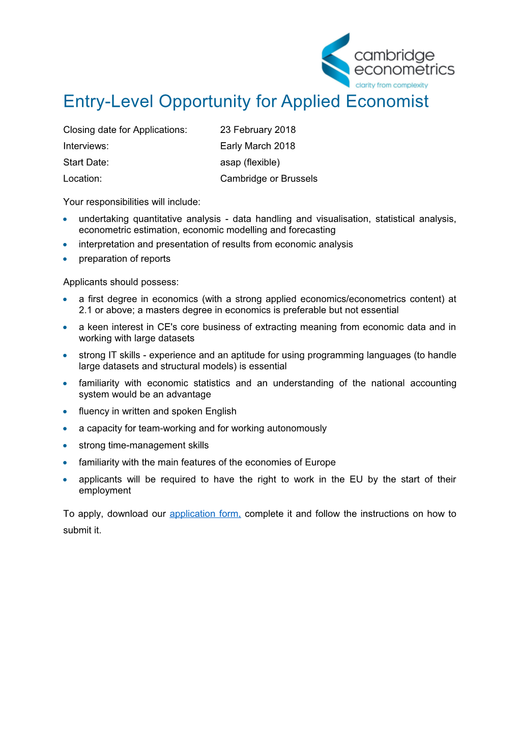 Entry-Level Opportunity for Applied Economist