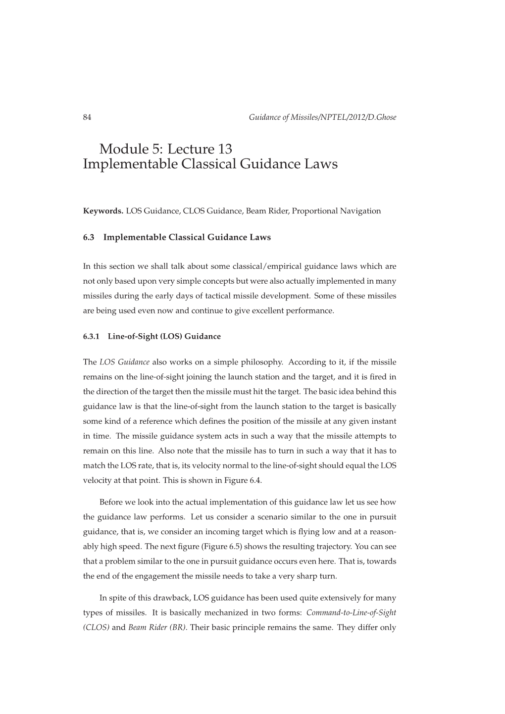 Module 5: Lecture 13 Implementable Classical Guidance Laws