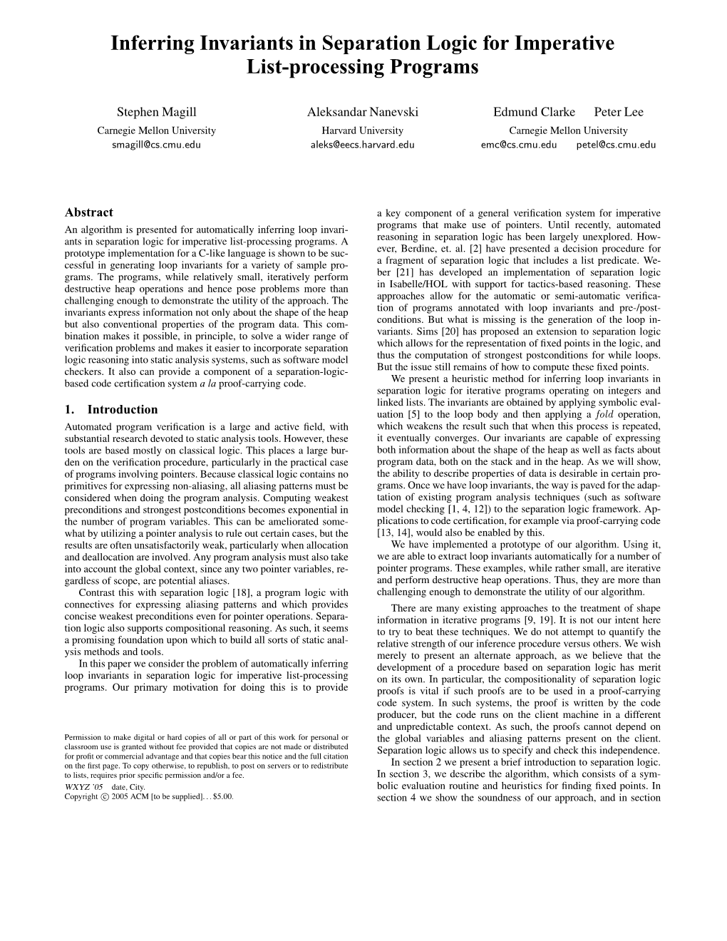 Inferring Invariants in Separation Logic for Imperative List-Processing Programs