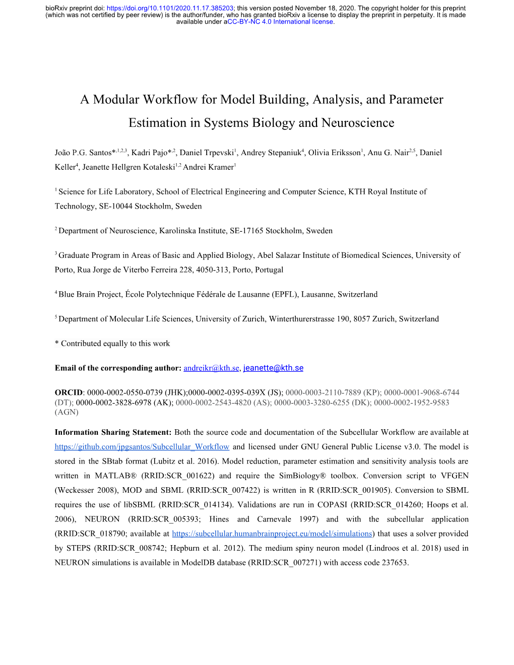 A Modular Workflow for Model Building, Analysis, and Parameter Estimation in Systems Biology and Neuroscience