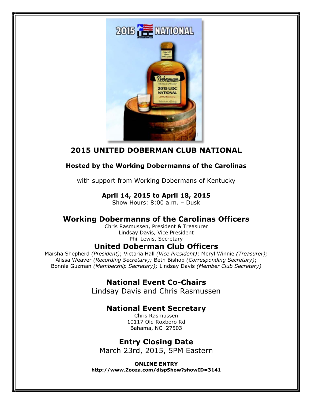 2015 UNITED DOBERMAN CLUB NATIONAL Working Dobermanns Of