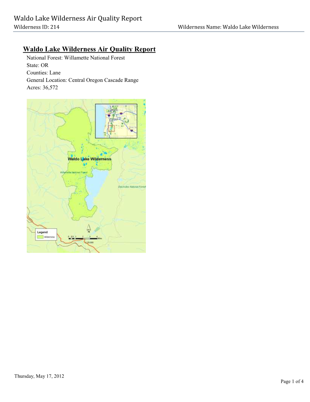 Waldo Lake Wilderness Air Quality Report, 2012