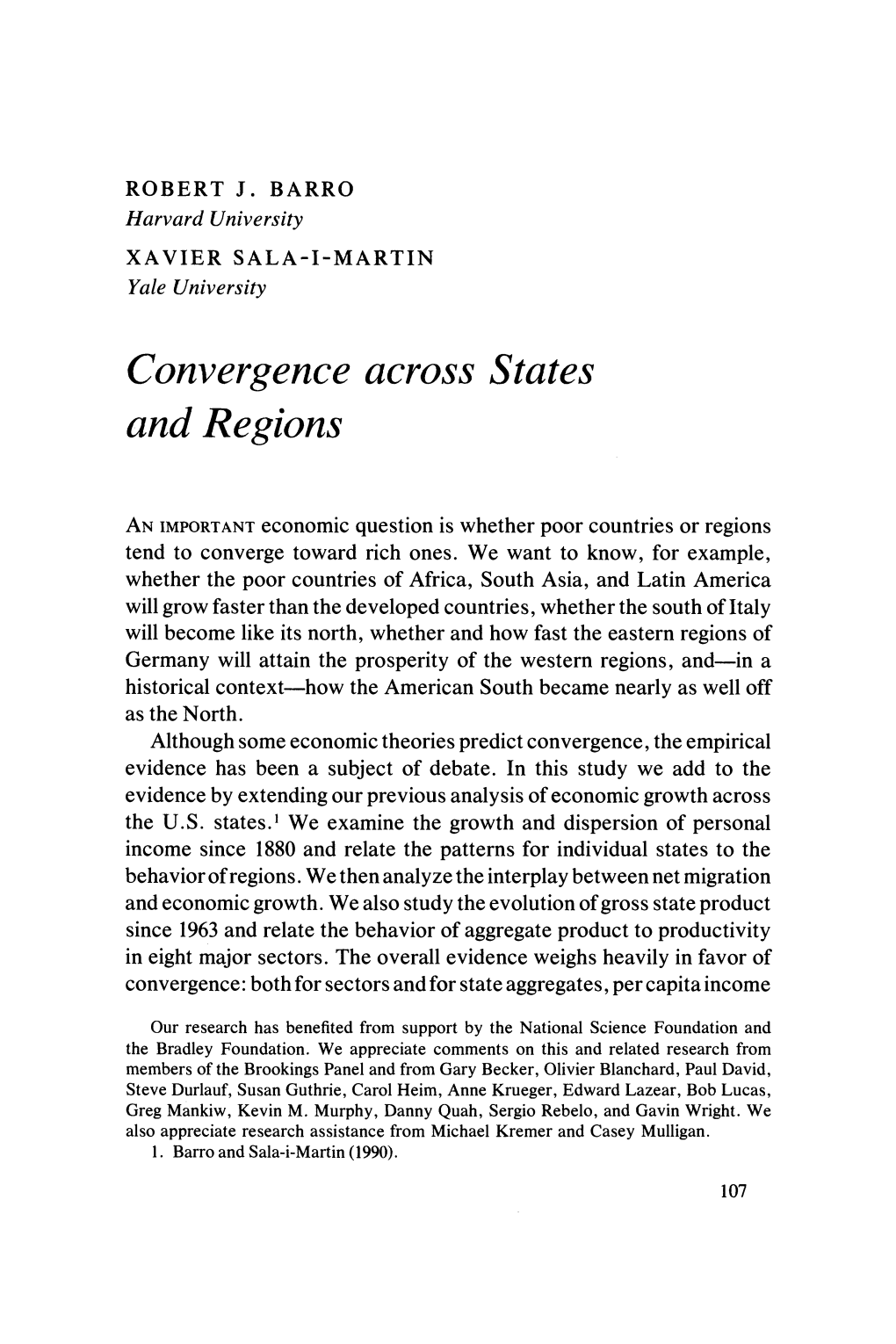 Convergence Across States and Regions