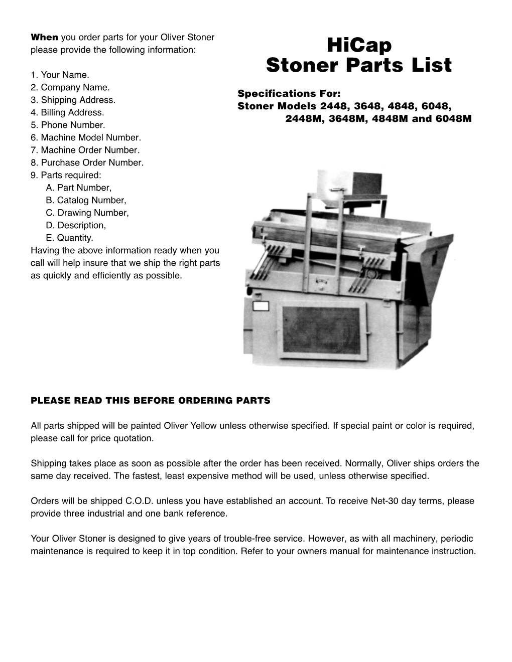 Hicap Stoner Parts List 1