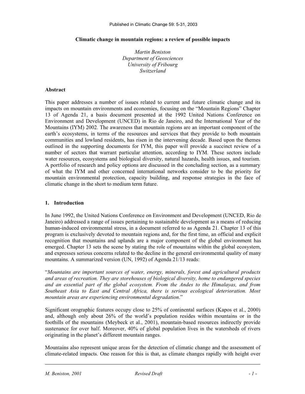 Environmental Challenges in Mountain Regions in the 21St Century