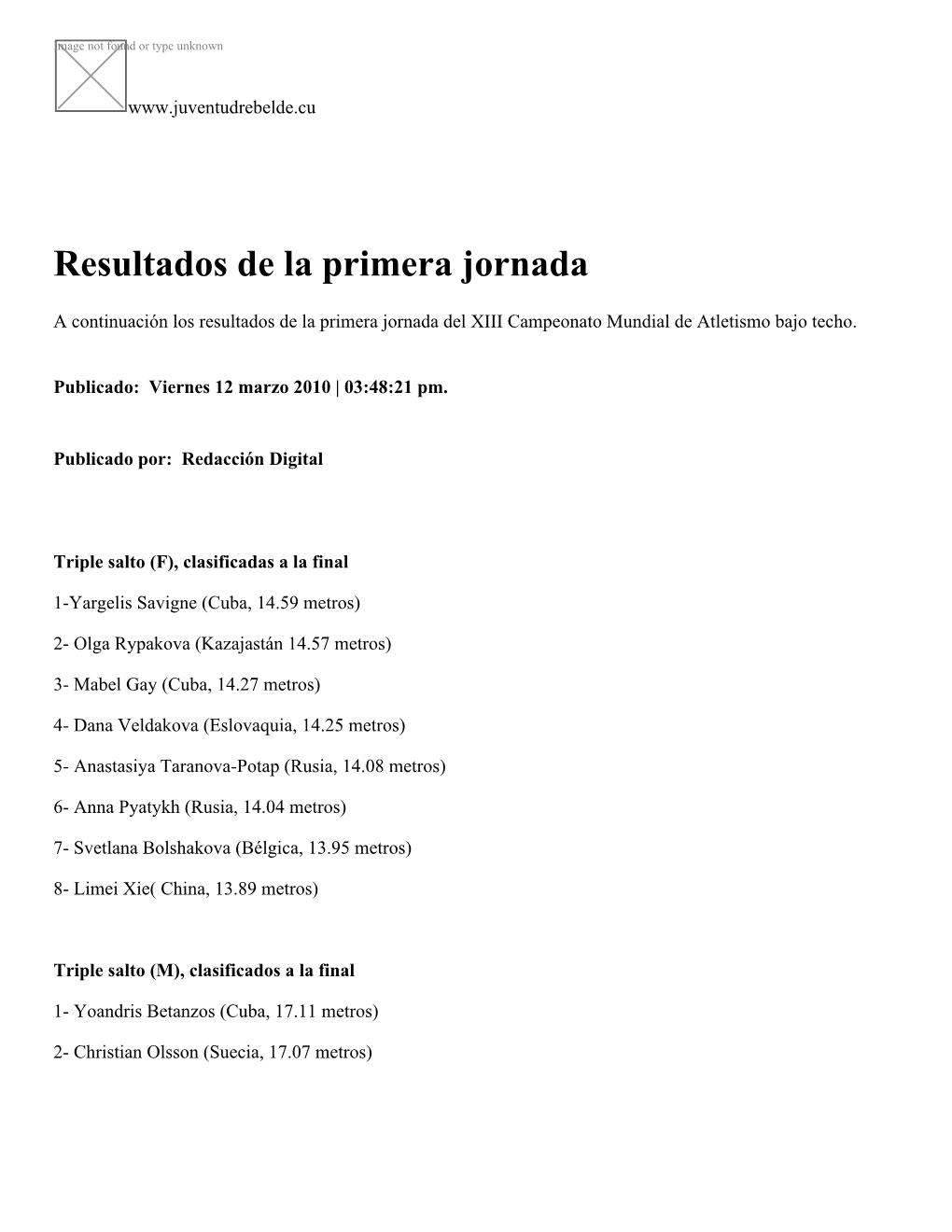 Resultados De La Primera Jornada