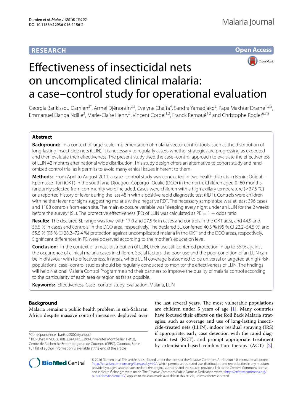 Effectiveness of Insecticidal Nets on Uncomplicated