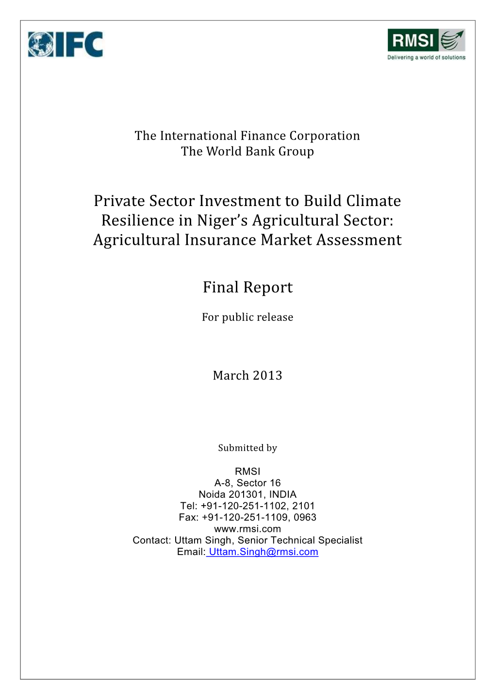 Agricultural Insurance Market Assessment