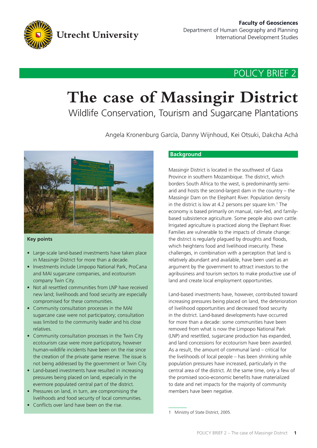 The Case of Massingir District Wildlife Conservation, Tourism and Sugarcane Plantations