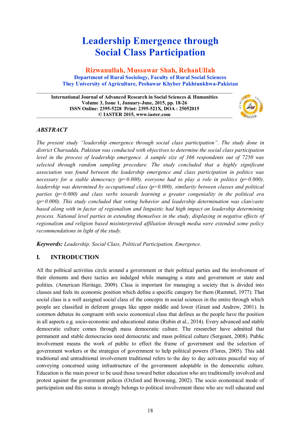 Leadership Emergence Through Social Class Participation