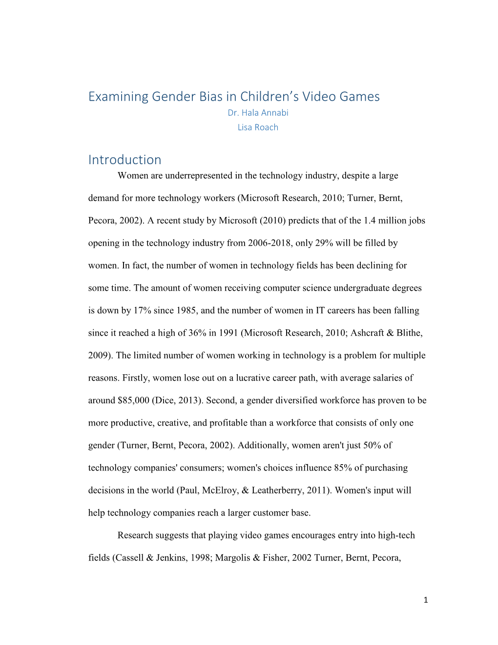 Examining Gender Bias N Children's Video Games