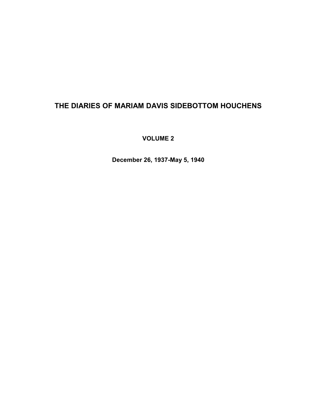 The Diaries of Mariam Davis Sidebottom Houchens