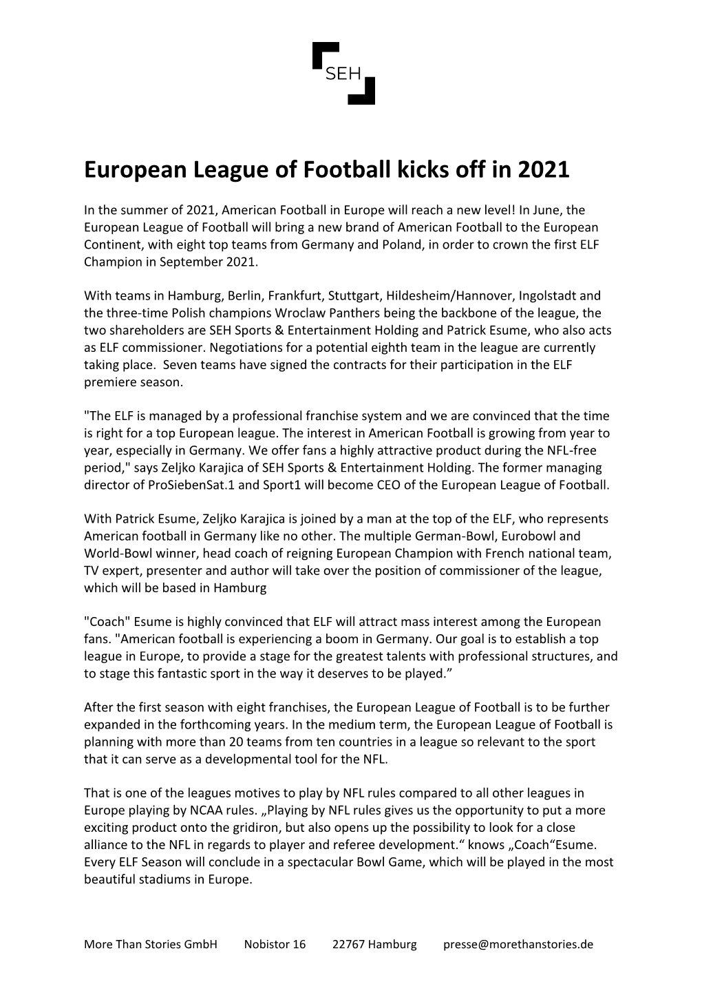 European League of Football Kicks Off in 2021