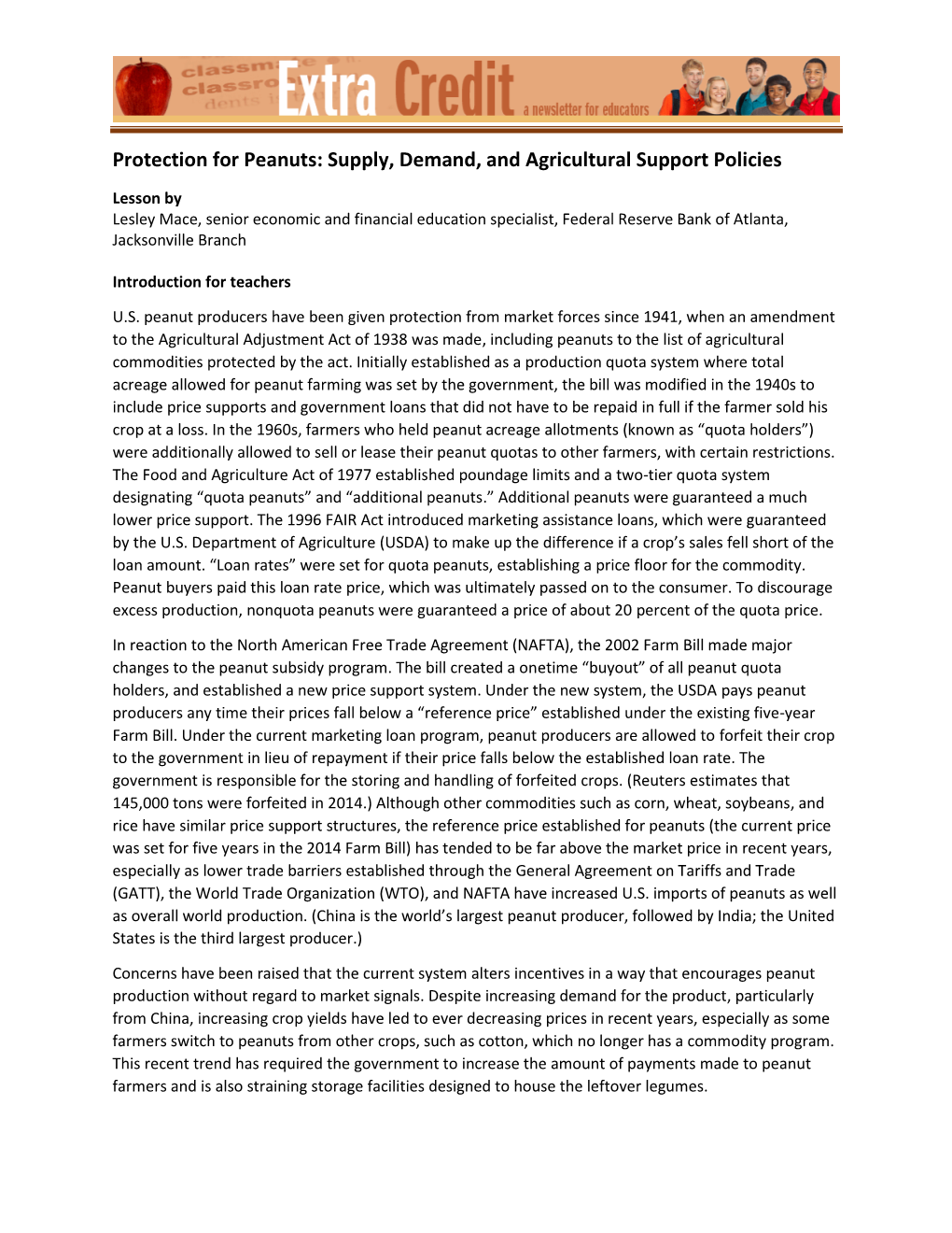 Protection for Peanuts: Supply, Demand, and Agricultural Support Policies