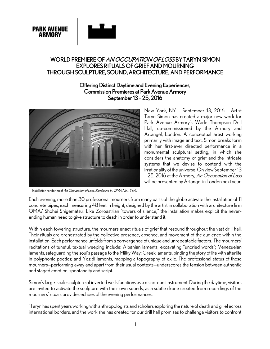 World Premiere of an Occupation of Loss by Taryn Simon Explores Rituals of Grief and Mourning Through Sculpture, Sound, Architecture, and Performance