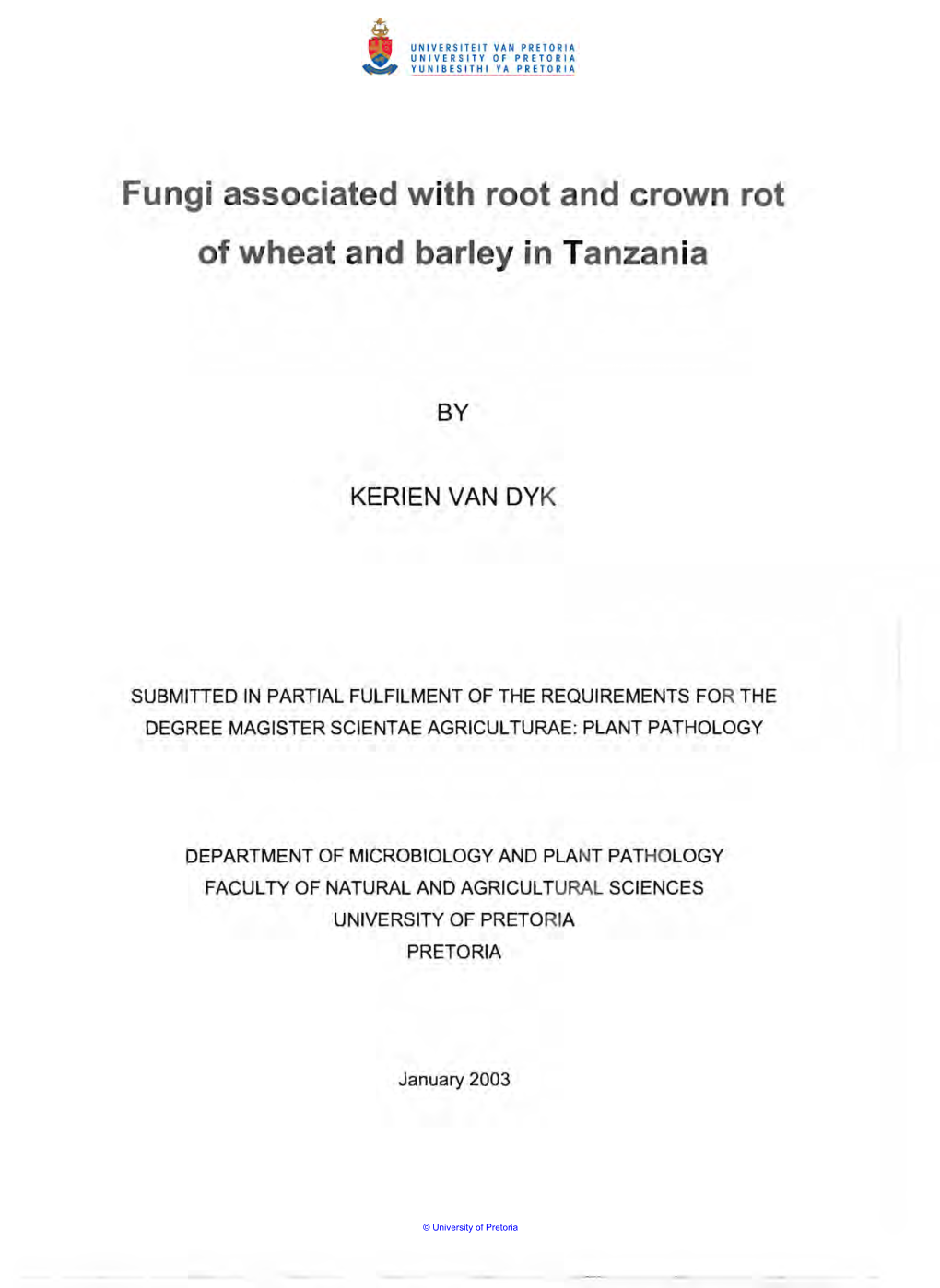 Fungi Associated with Root and Crown Rot of Wheat and Barley in Tanzania
