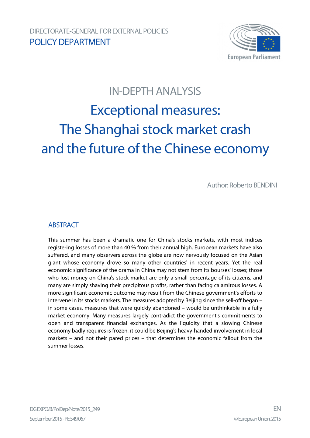 The Shanghai Stock Market Crash Andthefuture