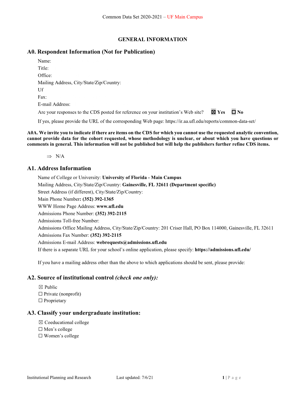 Common Data Set 2020-2021 – UF Main Campus