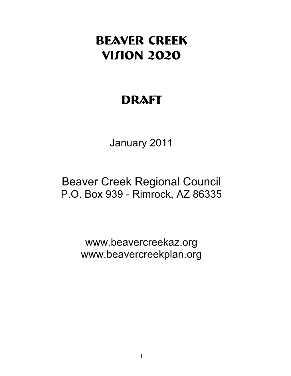 Beaver Creek Vision 2020 Draft