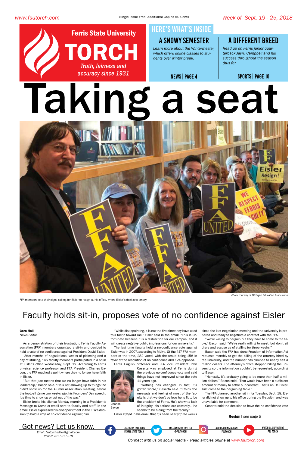 Faculty Holds Sit-In, Proposes Vote of No Confidence Against Eisler
