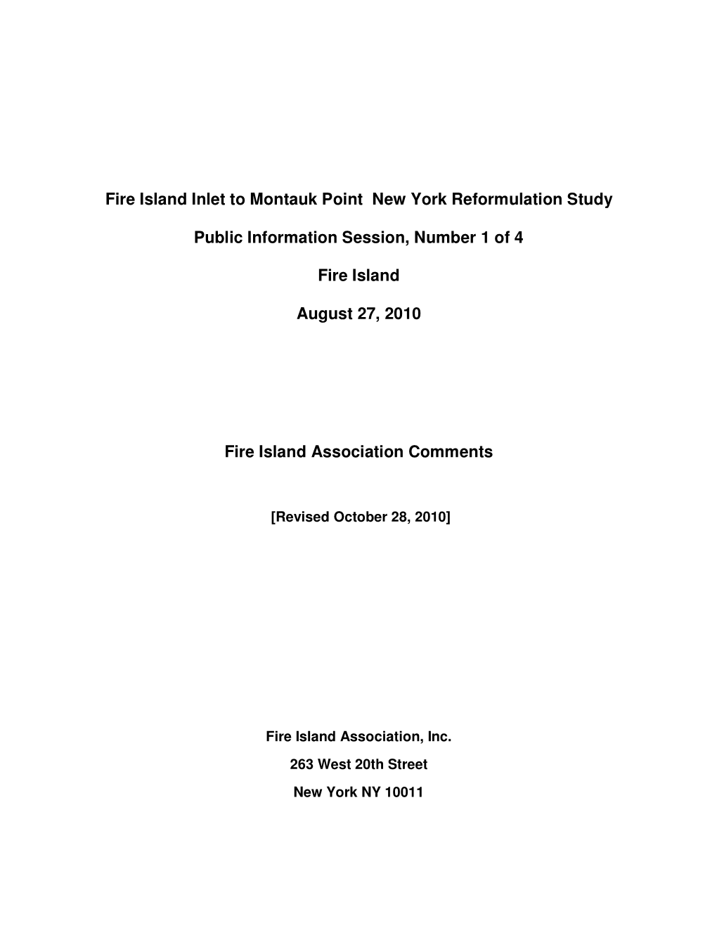 Fire Island Inlet to Montauk Point New York Reformulation Study Public