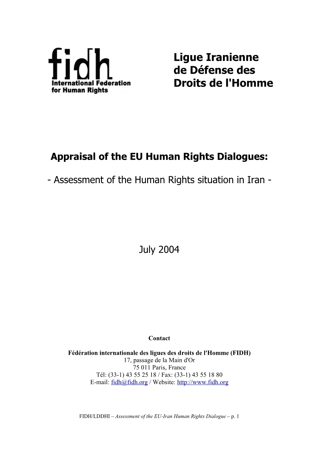 Assessment of the Human Rights Situation in Iran (