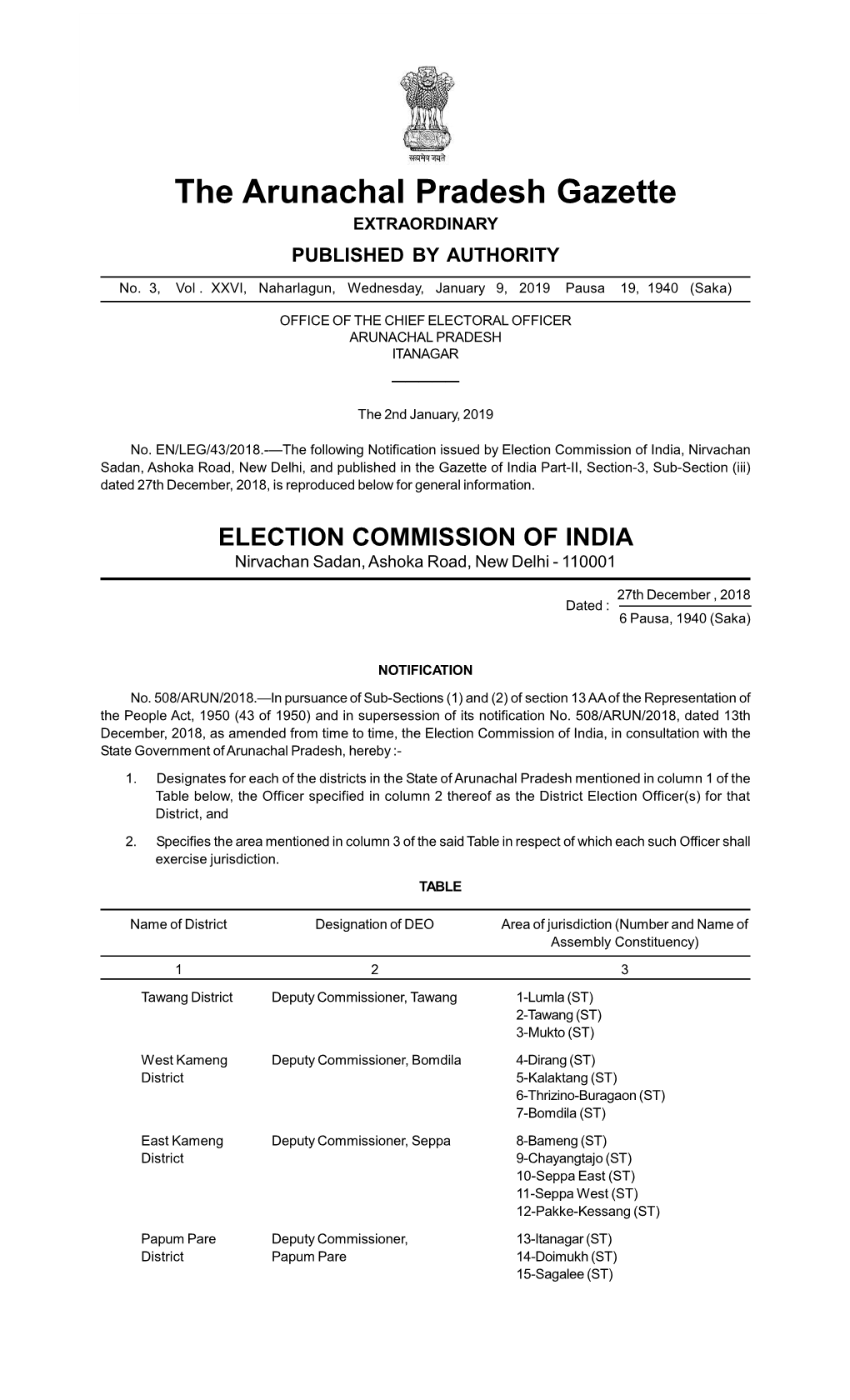 The Arunachal Pradesh Gazette EXTRAORDINARY PUBLISHED by AUTHORITY