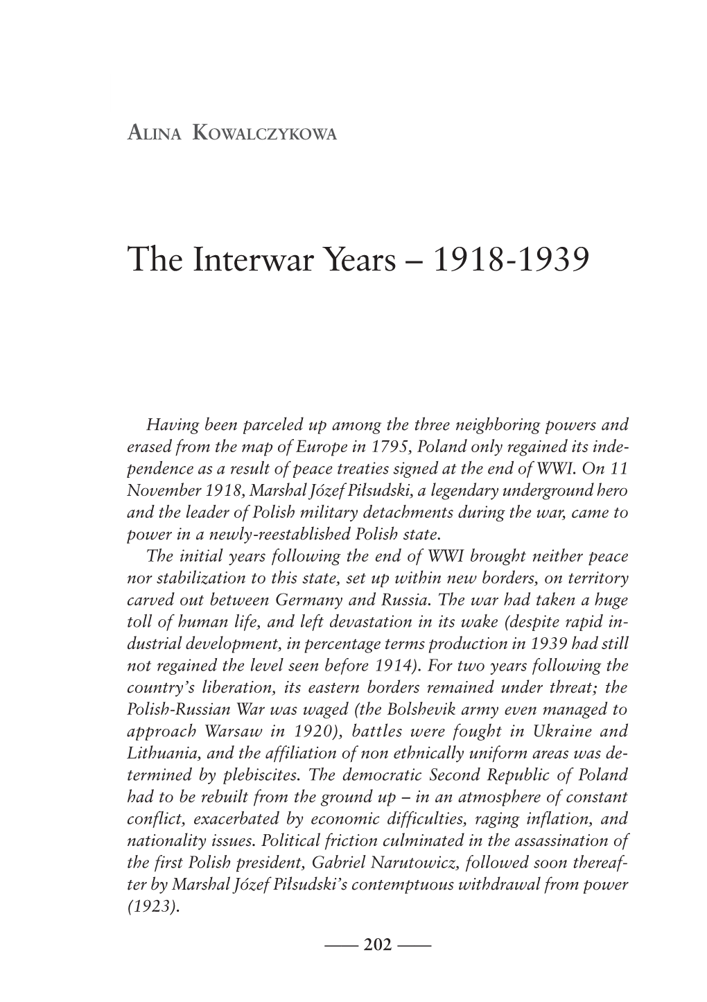 The Interwar Years – 1918-1939