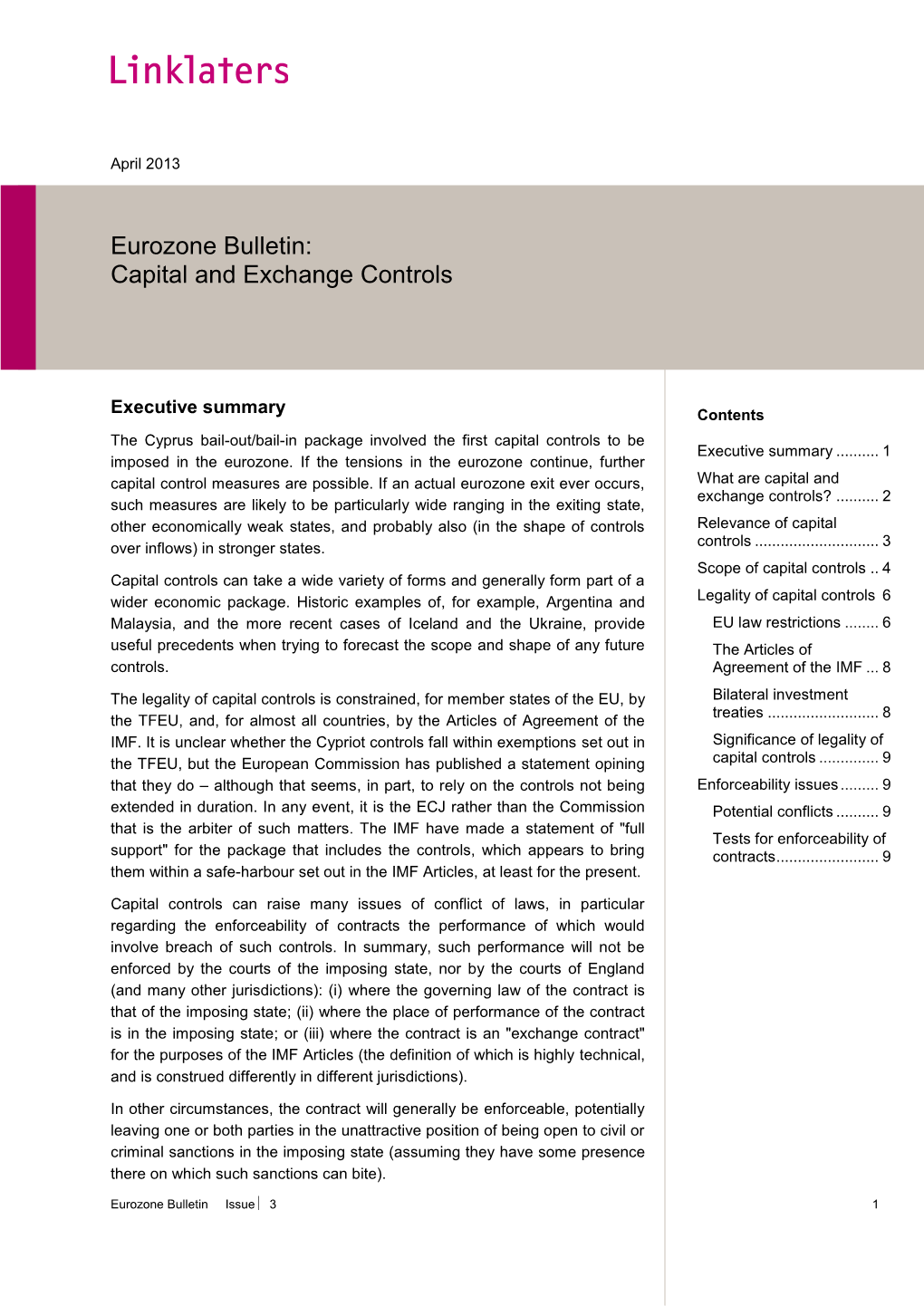 Eurozone Bulletin: Capital and Exchange Controls