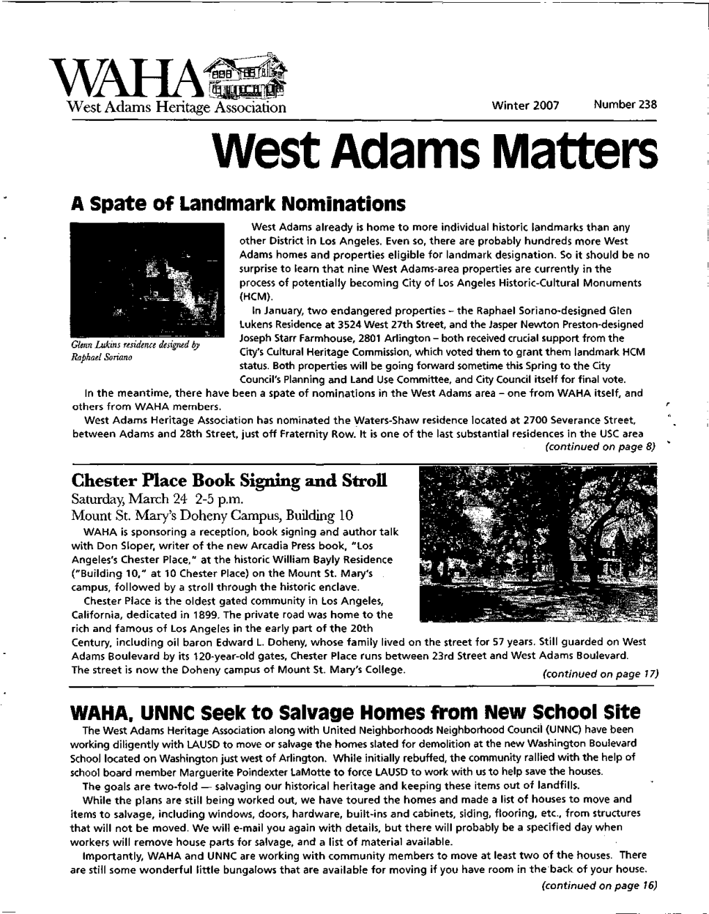 West Adams Matters a Spate of Landmark Nominations West Adams Already Is Home to More Individual Historic Landmarks Than Any Other District in Los Angeles