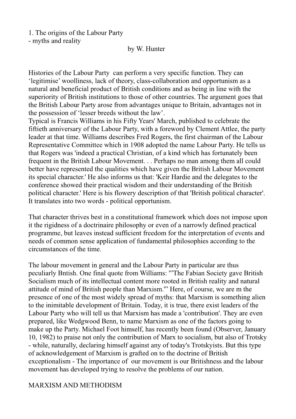 1. the Origins of the Labour Party - Myths and Reality by W