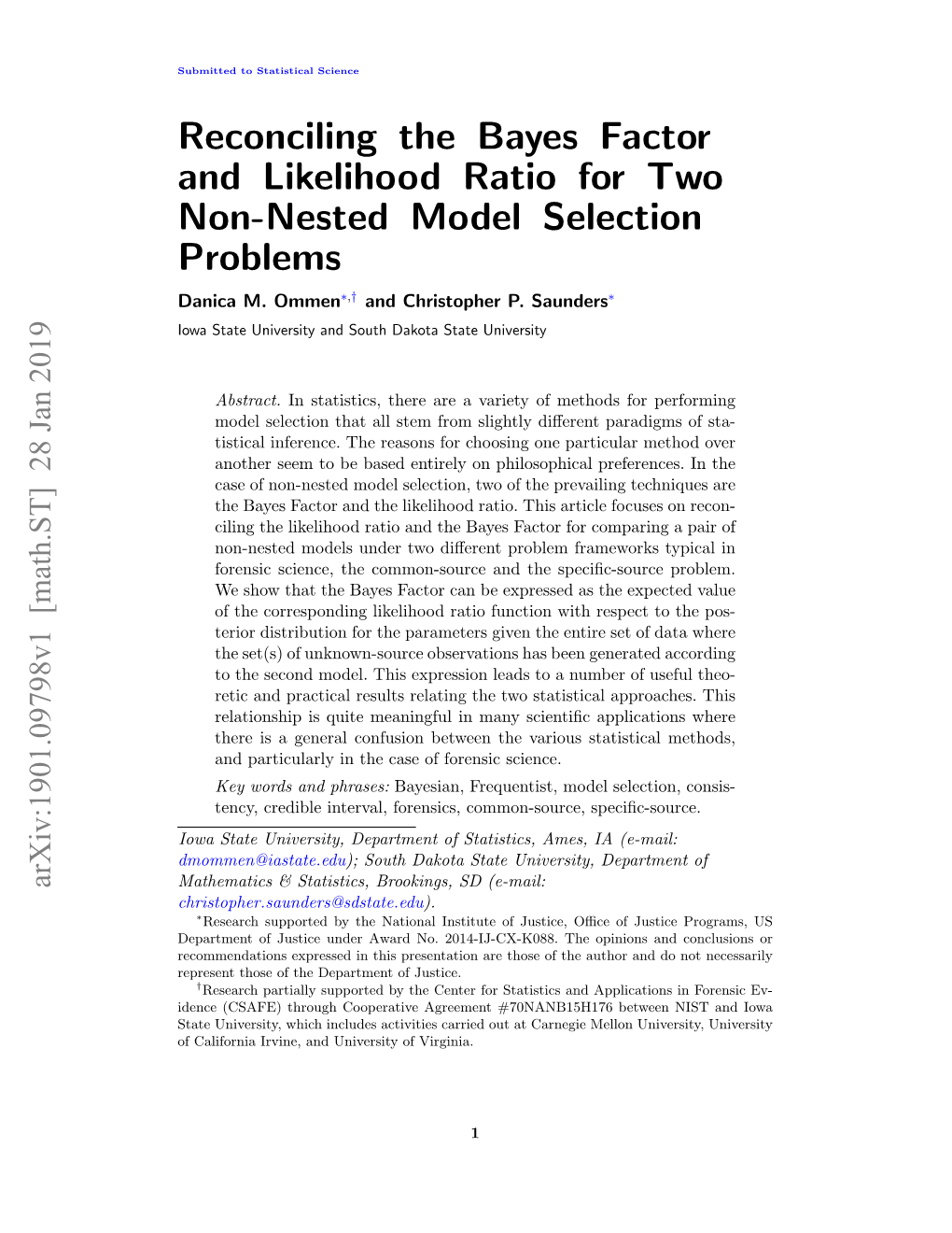 Reconciling the Bayes Factor and Likelihood Ratio for Two Non-Nested Model Selection Problems Danica M