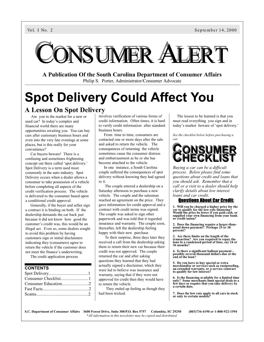 Consumer Alert September 14, 2000