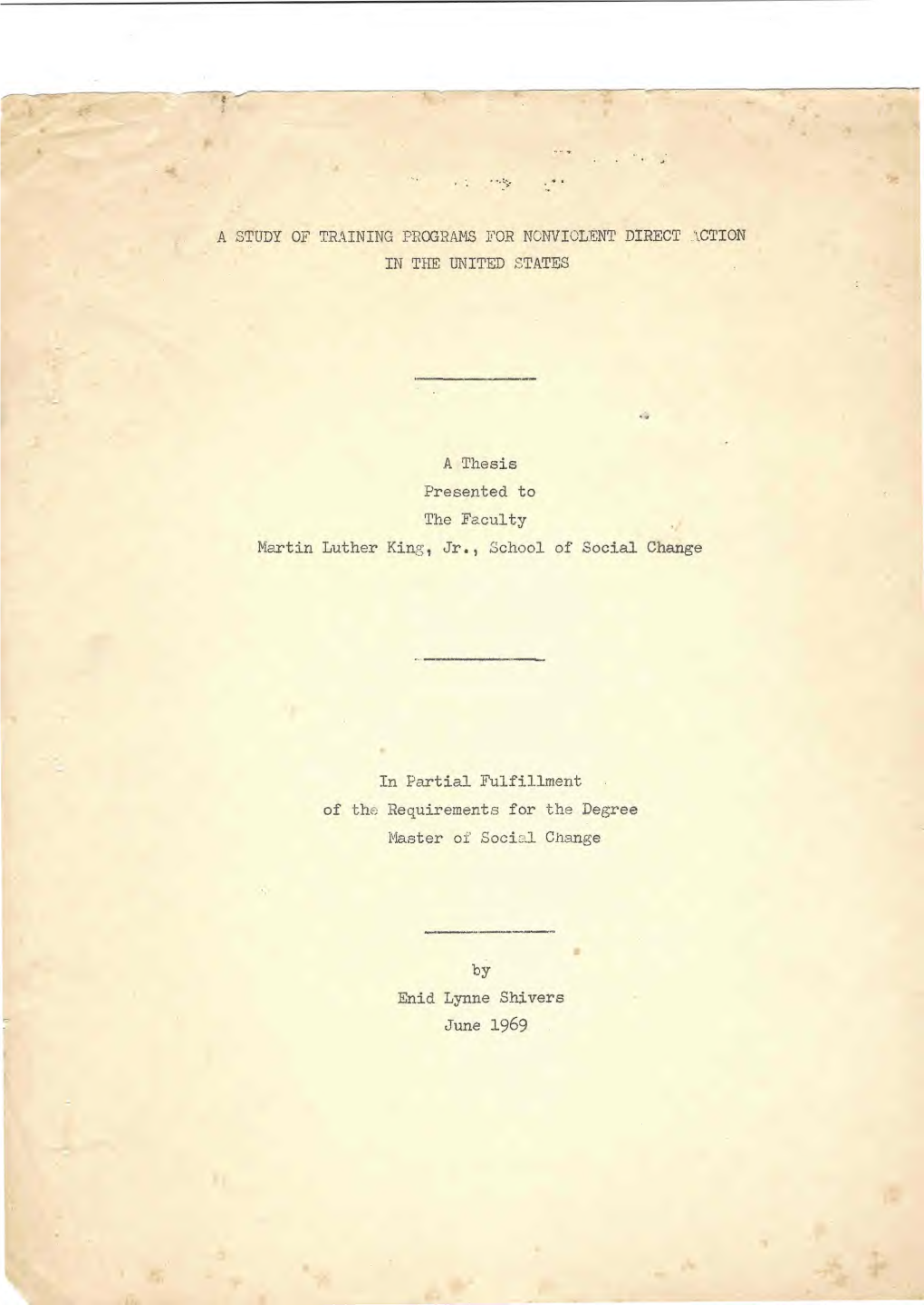 A Study of Training Programs for Nonviolent Direct Action in the United States