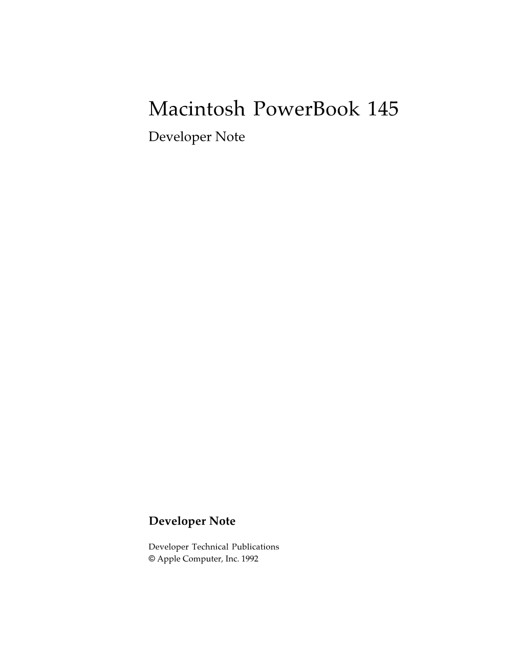 Macintosh Powerbook 145 Developer Note