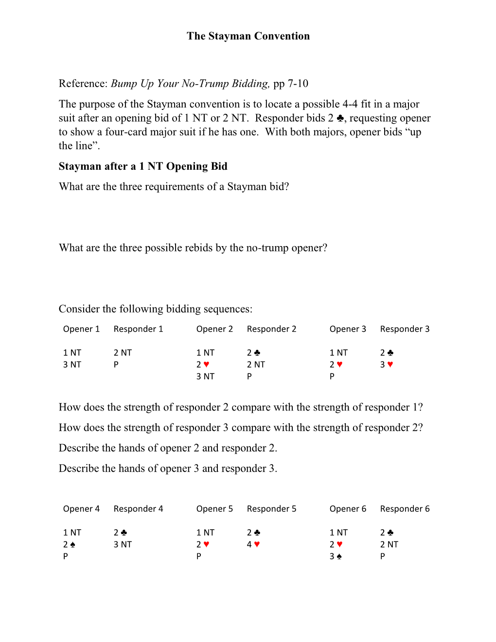 The Stayman Convention Reference